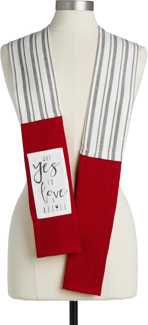 DEMDACO I'd Love A Refill Red Stripe 69 Inch Long Over The Shoulder Cotton Fabric Dish Towel Kitchen Boa...