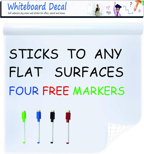 Extra Large Whiteboard Decal Sticker, Self-Adhesive Paper Message Board (6.5 FEET) Peel and Stick Wallpaper with 4 Dry Erase Markers, Size 17.7” X...