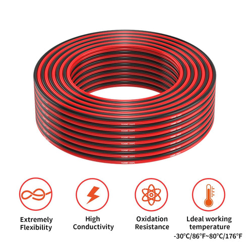 18 Gauge 2 Conductor 50FT Red Black Silicone Parallel Oxygen Free Tinned Copper Electrical Wire for LED Strips Lamps Lighting Automotive 18/2-50FT...