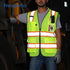 Reflective Safety Vest Yellow Mesh, High Visibility Vest with Pockets and Zipper, Padded Neck, Construction Work Vest ANSI Class 2, Yellow with Or...