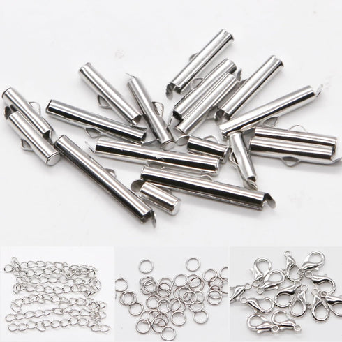 JOJOPLAY All Size Slider Clasp for Beading Slide Tube Cord Ends with Open Jump Rings Lobster Clasp Chain Extender Jewelry Finding Kit Bead Loom En...