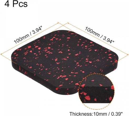 uxcell Treadmill Mat-3.9"x3.9" Exercise Equipment Mat for Floor Protection Sound Reduction, Black Red 4Pcs...