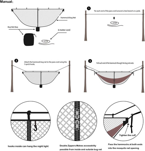 Mosquito net for Camping Hammock, Compact Lightweight Hammock Netting, 12' Long with Dual Sides Zippers Fits All Camping Hammocks...