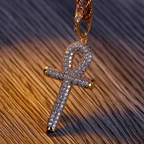 TOPGRILLZ Cross Necklace for Women Ankh Gold Cross Necklace for Men Rope Cuban Link Chain Pendant Necklace Iced out 14K Gold Plated Diamond Ankh P...