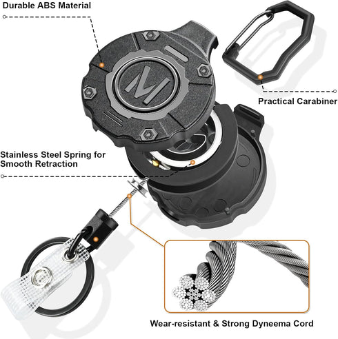 2 Pack Heavy Duty Retractable Keychain ID Badge Reels Retractable Carabiner Badge Holder with 31.5” Steel Cord, 9.0 oz...
