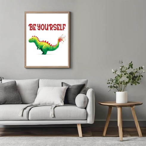 Posterizer 1 pcs-Be yourself-Cute Dino quote-Kids Room Art-Motivational & Inspirational Art-Gift for Daughter, Son, Kids-decor for nursery toddler...