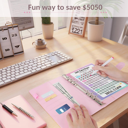 Sooez 100 Envelopes Challenge Binder, Money Saving Challenge Budget Binder with Cash Envelopes, Savings Challenge Book - Easy & Fun Way to Save $5...