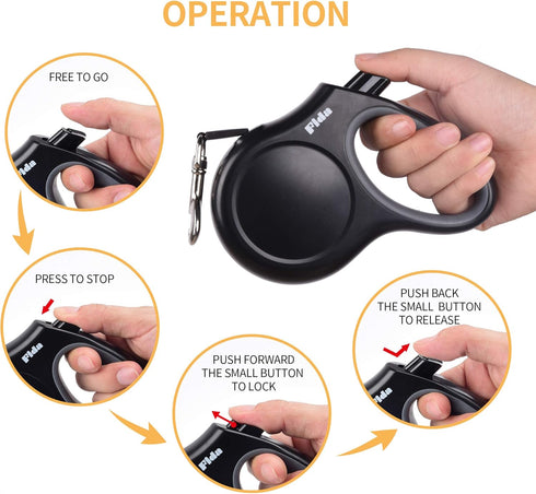 Fida Retractable Dog Leash, 16 ft Dog Walking Leash for Small Dogs up to 26 lbs, 360° Tangle Free, Black...