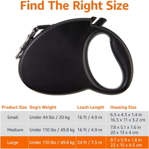 Amazon Basics Retractable Dog Leash, Large - 24ft, Black...
