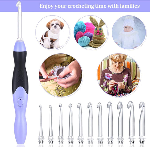 11 Sizes Lighted Crochet Hooks Set Rechargeable Crochet Hook Light Up Hooks with Case, Interchangeable Heads 2.5 mm to 8 mm for DIY Craft Supplies...