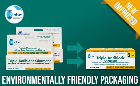 Globe Triple Antibiotic First Aid Ointment, 1 oz (2-Pack) First Aid Antibiotic Ointment, 24-Hour Infection Protection, Wound Care Treatment for Mi...