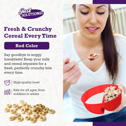 Just Solutions Crunch Anti-Soggy Cereal Bowl - Keeps Cereal Fresh & Crunchy | BPA Free | Microwave Safe | Ice Cream & Topping, Yogurt & Berries, F...