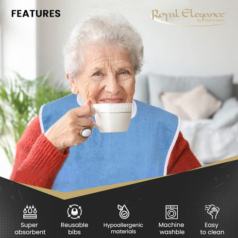 Elaine Karen 1 Pack Premium Adult Bibs for Women & Men, Eating Cloth for Elderly Seniors and Disabled, Adjustable, Terry Bib Clothing Protectors, ...