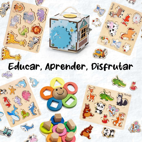 Puzzles for 1 2 3 year old. Ideal transport Wooden Puzzles for Kids. Travel Wooden Toys for 1 + year old. Wooden baby puzzle ideal as a gift. Mont...