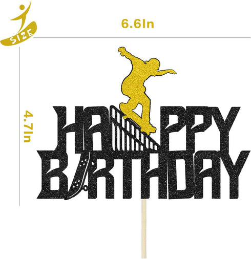 Glitter Happy Birthday Skateboard Cake Topper for Extreme Skateboard Sport Skateboarding Graffiti Theme Birthday Party Cake Decorations...