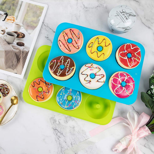 BAKHUK Donut Pan, 2pcs NonStick Silicone Donut Molds for Baking, 6 Full-Size Doughnuts, Easy Clean and Dishwasher Microwave Safe...