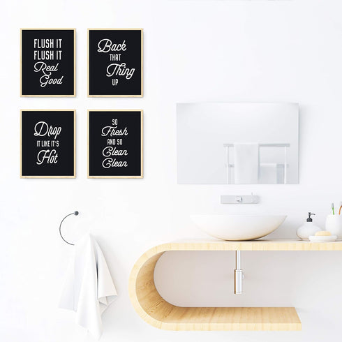 Brooke & Vine Funny Bathroom Decor Hip Hop 80’s 90’s Music Old School Rap Posters Wall Art Prints (UNFRAMED 8 x 10 Set of 4) Black and White Restr...