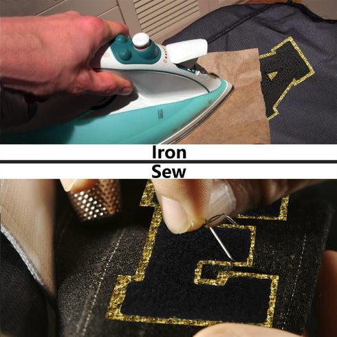 3Pcs Letter Patches Varsity Glitters Chenille,SPRT Iron on Black Letter Patch,3.1 inch Alphabet Cloth Patch for Team Costume Decoration 3.1in Heig...