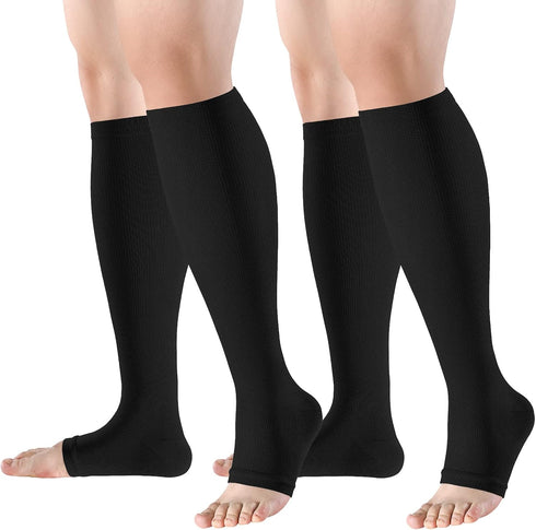 bropite Open Toe Compression Socks for Men & Women - 2 Pairs of 15-20 mmhg Knee High Stockings for Circulation Support...