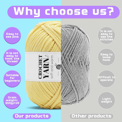 300g Easy Yarn for Crocheting, Chunky Thick Cotton Yarn Cotton-Nylon Blend Yarn Easy to See Stitches with Crocehting Accessories for Crocheting Be...