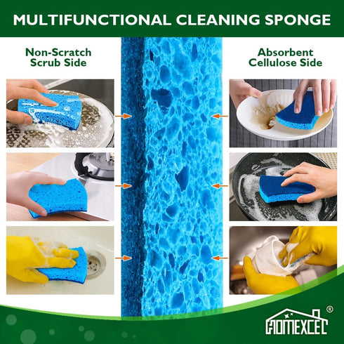 HOMEXCEL Scrub Kitchen Sponges 12 Pack, Non-Scratch Dish Sponges for Cleaning, Dual Sided Dish Sponge for Washing Dishes, Cellulose Sponges Safe o...