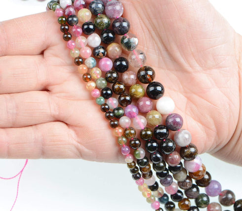 AD Beads Natural Watermelon Tourmaline Round Gemstone Beads15.5 (4mm)...