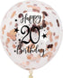 Rose Gold 20th Confetti Latex Balloons, Girls Happy 20 Years Birthday Party Balloon Decoration With Confetti, 12in, 16 Pack...