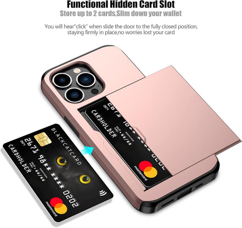 Nvollnoe for iPhone 13 Pro Case with Card Holder Heavy Duty Protective Dual Layer Shockproof Hidden Card Slot Slim Wallet Case for iPhone 13 Pro f...