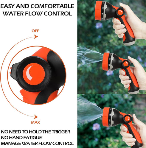 High Pressure Garden Hose Nozzle Sprayer Heavy Duty -10 Spray Pattern Water Hose Nozzle for Outdoor, THUMB CONTROL On Off Valve,Hose Head Attachme...