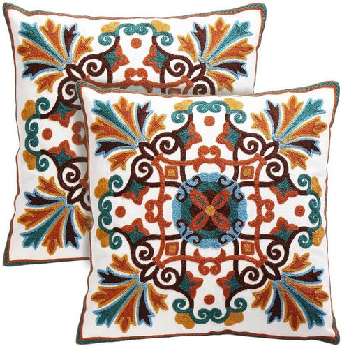 Decorative Couch Pillow Covers for Living Room 18x18 inches Set of 2 Embroidered Pattern Square Throw Pillows Case Cover for Sofa Bed Chair...