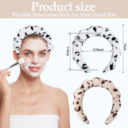 2 Pieces Spa Headbands for Women Puffy Makeup Headband Leopard Print Skincare Headband for Washing Face...