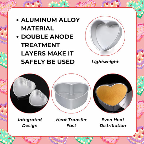 beyonday 2pcs Heart Shaped Cake Pan with Removable Bottom, 4 inch & 6 inch Aluminum Alloy Heart Cake Trays for Birthday Party Wedding Anniversary ...