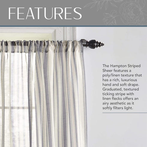 Elrene Home Fashions Hampton Stripe Sheer Window Curtain, 52" x 84" (1 Panel), Grey...