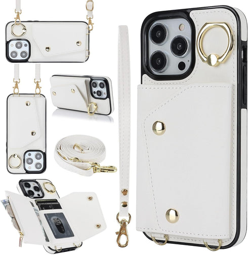 LUVI Compatible with iPhone 15 Pro Wallet Case with Card Holder Crossbody Neck Strap Lanyard Wrist Strap Purse for Women PU Leather Flip Case with...