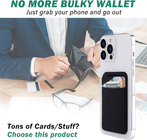 3Pack Cell Phone Card Holder Pocket for Back of Phone,Stretchy Stick on Wallet Credit Card ID Case Pouch Sleeve Self Adhesive Sticker with Flap fo...