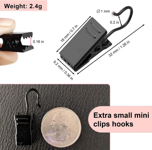 Coideal Small Curtain Clips Hooks, 100 Pack Black Metal Patio Awning Light Clips Hanger Stainless Steel for Hanging Outside Christmas String Light...