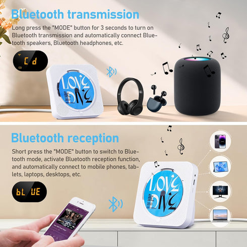 CD Player with Speakers Bluetooth Desktop CD Players for Home Kpop Music CD Player with LED Screen FM Radio Remote Control Timer Support AUX USB T...