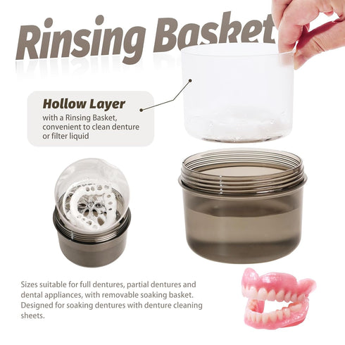 2023 Upgraded Large Denture Bath Box Cup No-Leak Denture case Retainer Cleaning Box Complete Clean Care for Dentures Clear Braces Mouth Guard Nigh...
