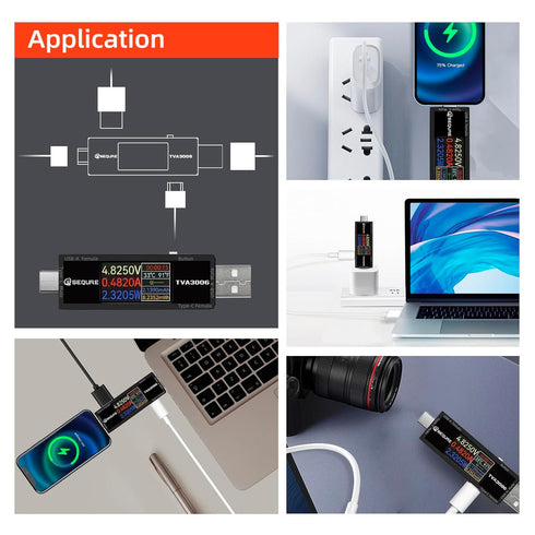 SEQURE USB Tester 4.5-30V LCD Digital Multimeter Volt-Ammeter Power Meter Type C Current Detector...
