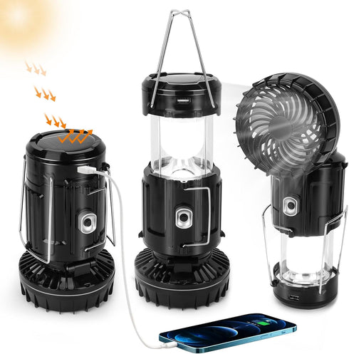 2024 Upgrade Solar Powered Camping Lantern with Fan - Stay cool and well-lit during outdoor adventures with This versatile lantern featuring a bui...