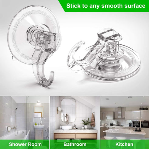 LUXEAR Suction Cup Hooks - 6 Pack Suction Hooks Reusable Powerful Waterproof - Clear Removable Suction Hanger for Shower,Tile,Bathroom,Window,Towe...