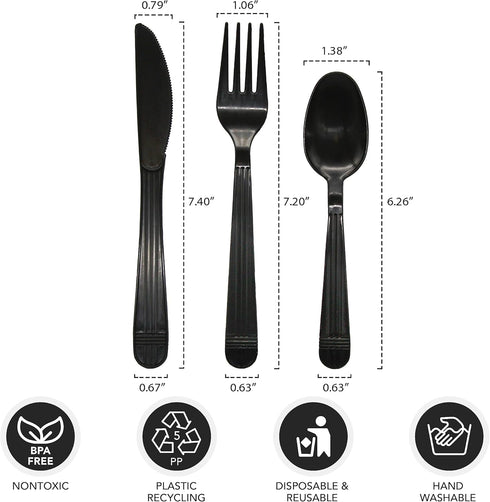 Party Essentials Individually Wrapped Black Plastic Cutlery Packets/Heavy Duty Silverware Kits, Fork/Spoon/Knife, 50 Sets...