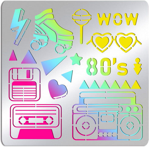 BENECREAT 80s Stainless Steel Stencils, 6x6 inch Retro Radio Drawing Stencils Templates for Painting, Wood Burning, Journaling...