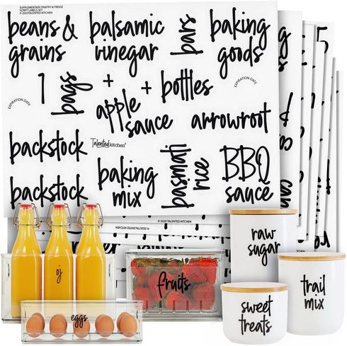 Talented Kitchen 158 Pieces Food Storage Labels for Glass Kitchen Containers, Preprinted Black Script on Clear Stickers for Fridge, Freezer, Pantr...