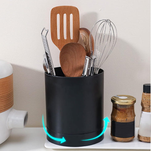 360 Degree Rotating Utensil Holder, Kitchen Cooking Utensil Crock for Countertop, Large Storage Organizer for Chopstick Tableware(Black)...