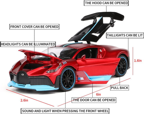 1:32 Bugatti Divo zinc Alloy Pull Back Car Diecast Electronic Toys with Lights and Music,Decorative,Mini Vehicles Toys for Kids,Boyfriend,Young Pe...