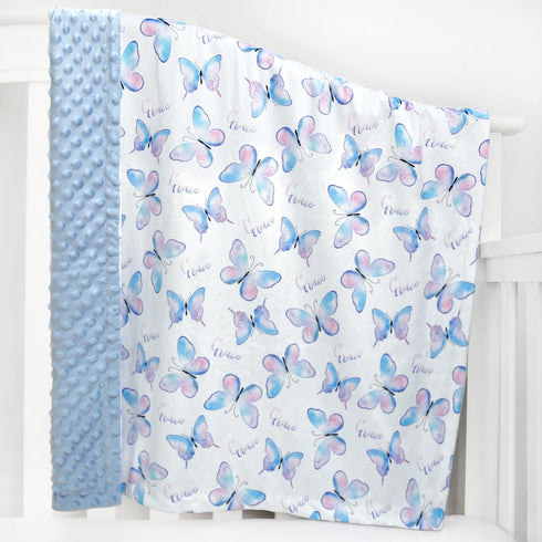 Baby Blanket for Boys Girls Soft Plush Double Layer Minky Fabric with Dotted Backing, Elegant Blue Butterfly Design Grace Blanket Baby Gift for To...