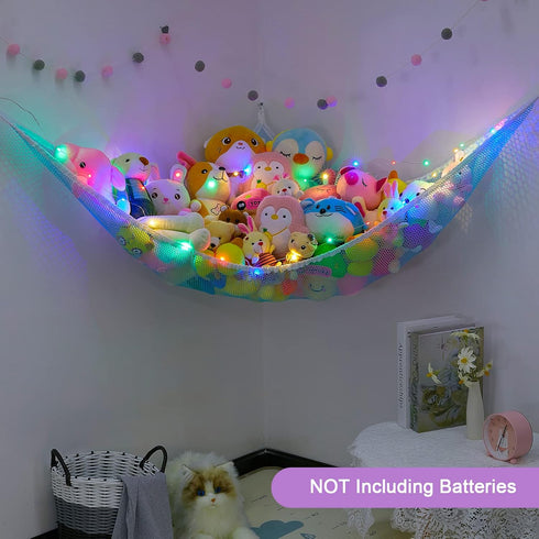 Stuffed Animals Hammock Kids Toy Storage with LED Light Unicorn Castle Plush Toy Organizer Corner Hanging Stuffed Animals Holder For Nursery Kids ...