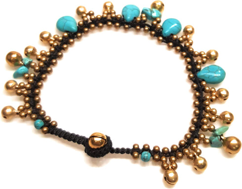 Infinityee888 Turquoise Anklet Drop Handmade Brass Bead Bell Ankle Bracelet for women KAN-T01...