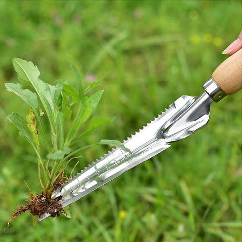 Hand Weeder Tool, Multi Use Garden Manual Weeding Tools with Wooden Handle Stainless Steel Head for Easy Weeder Removal, Transplanting, Pruning, D...
